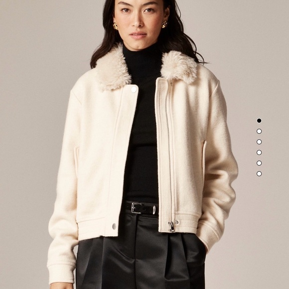 J.Crew Cream Wool Blend Flight Jacket Faux Fur Collar NWT - Picture 5 of 10